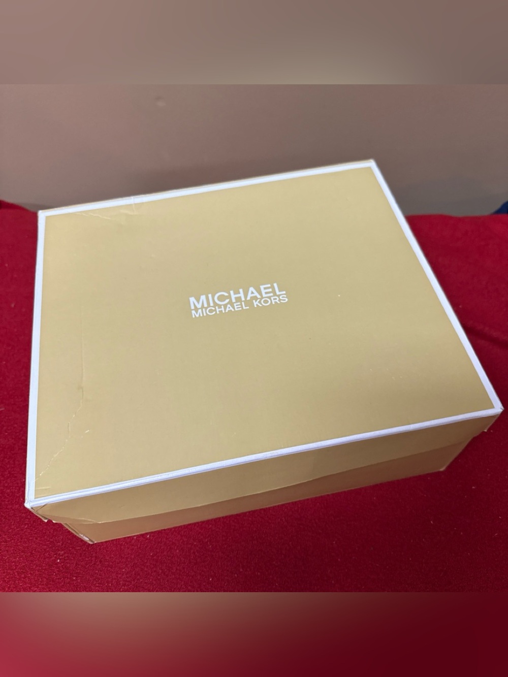 Michel Kors Empty Shoe Replacement Gold White Logo Storage Box 12x10x4.25”